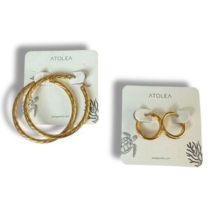NWT Atolea Gold Hoop Earrings Set bold twisted hoops classic glam classic staple